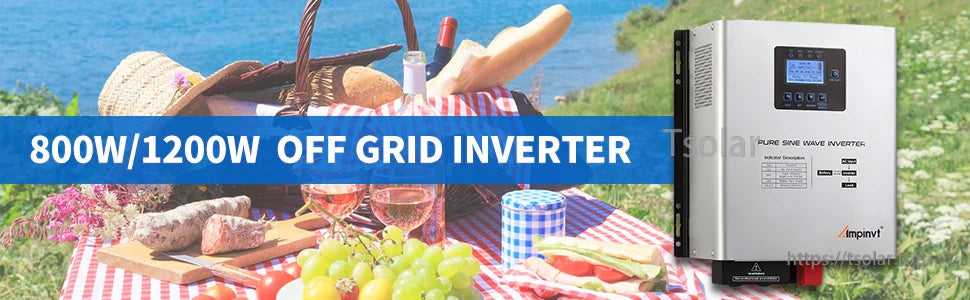 Ampinvt HT-Series off-grid pure sine wave inverter charger (800W/1200W) for 12V battery systems