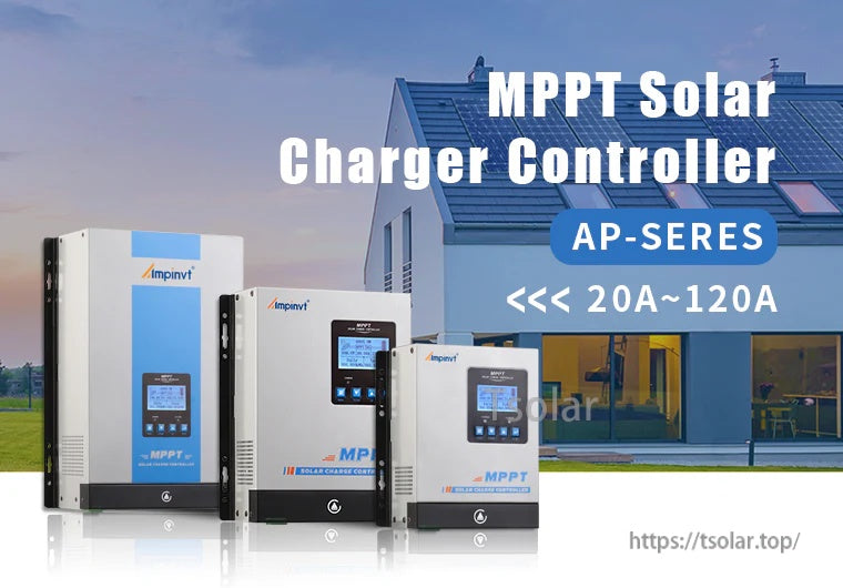 Ampinvt AP-SERIES MPPT solar charge controller range (20A–120A) with LCD display