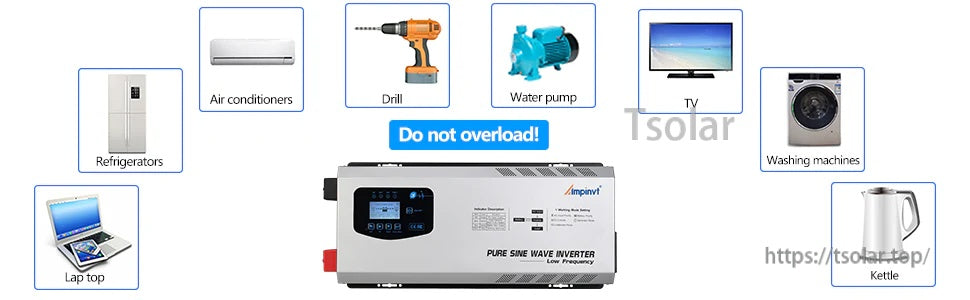 Ampinvt 5000W DC 24V Split Phase Pure Sine wave Inverter with AC Charger