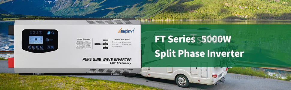 Ampinvt FT Series 5000W 48V split-phase pure sine wave inverter (low frequency) with AC charger