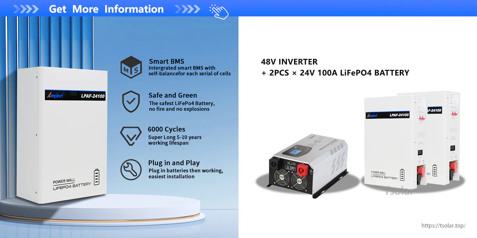 Example 48V battery bank setup using two 24V LiFePO4 batteries paired with a 48V inverter