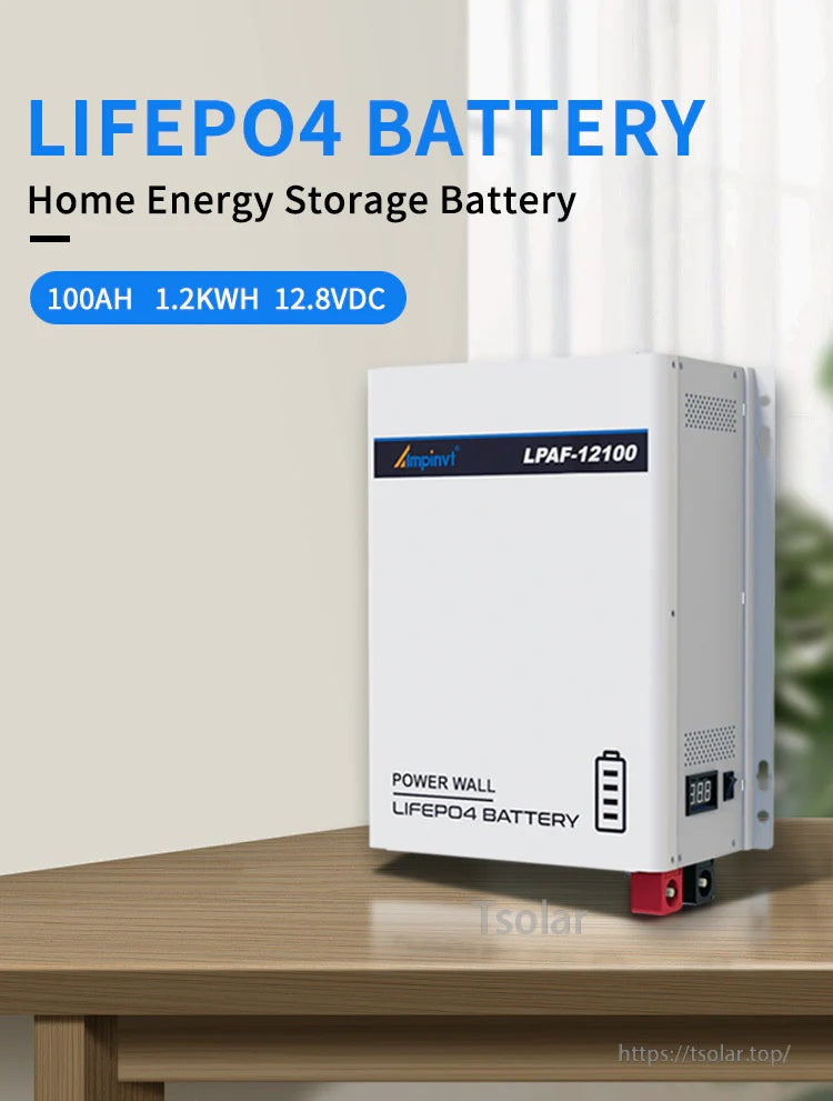 Ampinvt LPAF-12100 12.8V 100Ah (1.2kWh) LiFePO4 power wall battery front view