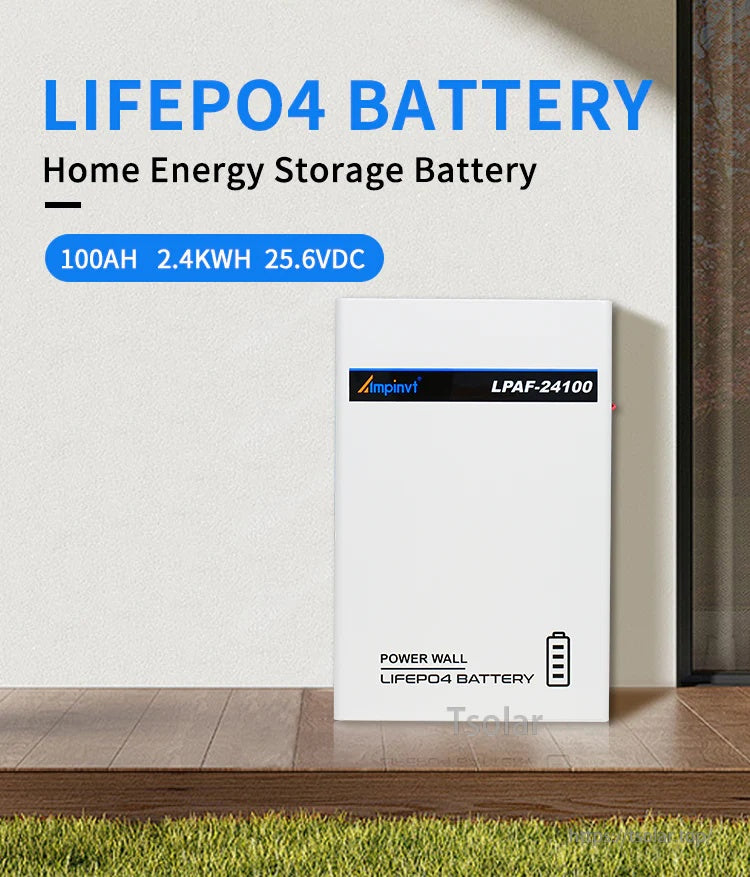 Ampinvt LP-AF24100 24V 100AH 2.4KWH Power Wall LiFePO4 Lithium Battery with BMS