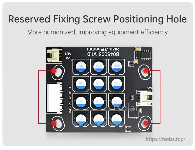 Balancer board mounting hole positions highlighted for fixing screws on four corners