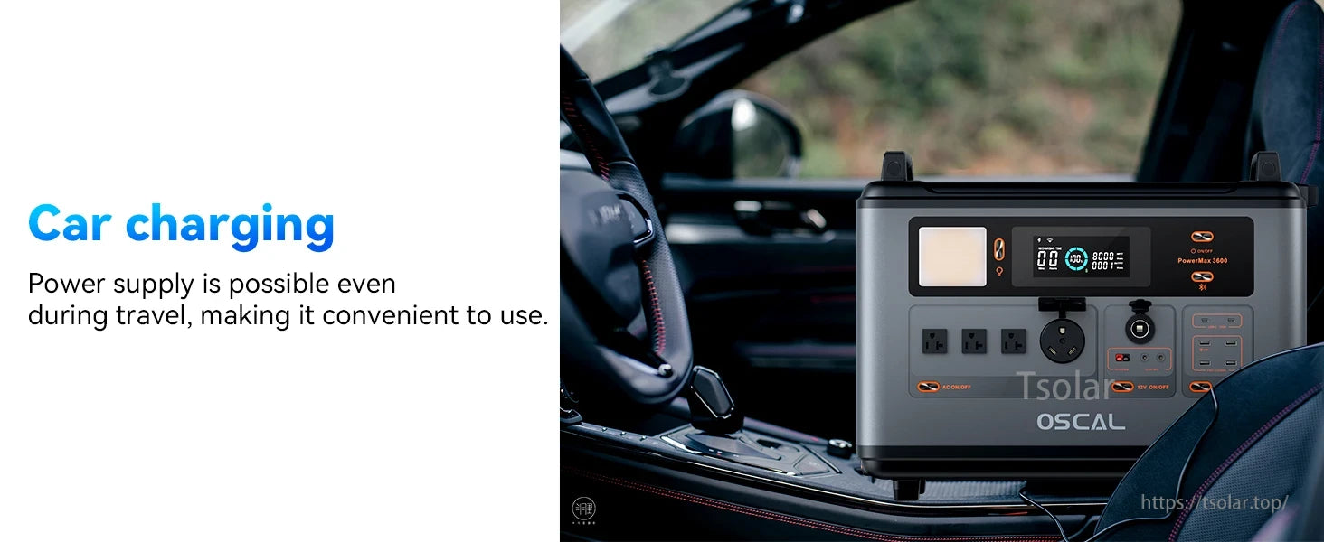 Blackview PowerMax 3600 Power Station, Car charging enables power supply during travel, ensuring convenient use.