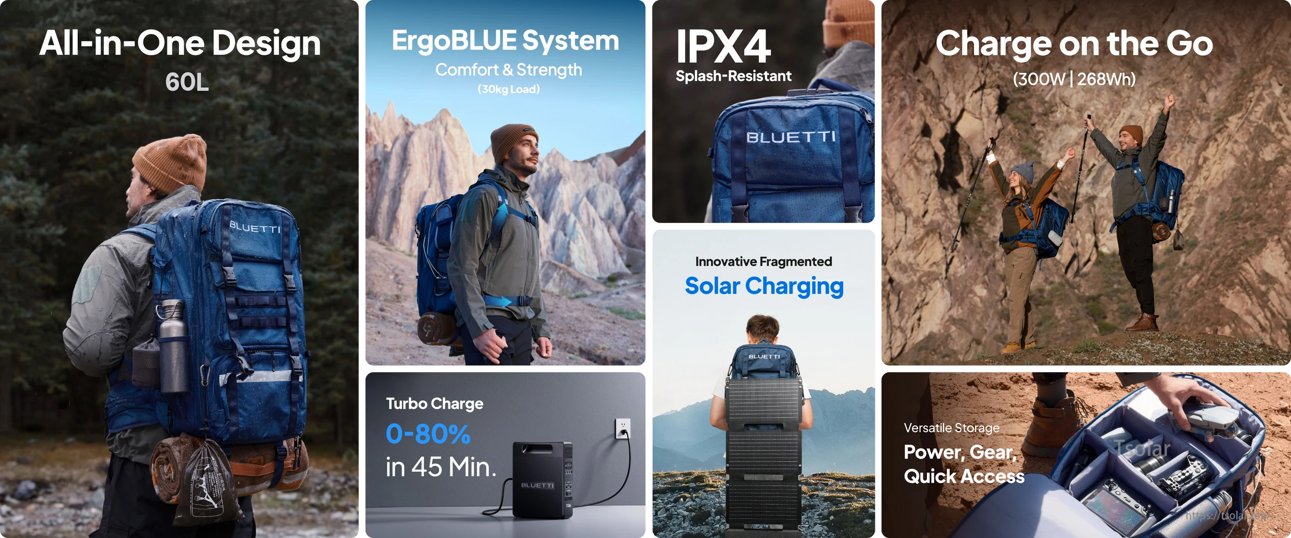 Bluetti Handsfree 2 Power Station, The All-in-One Design Ergonomic System is a portable charger that can hold up to 30kg and features innovative solar charging capabilities.