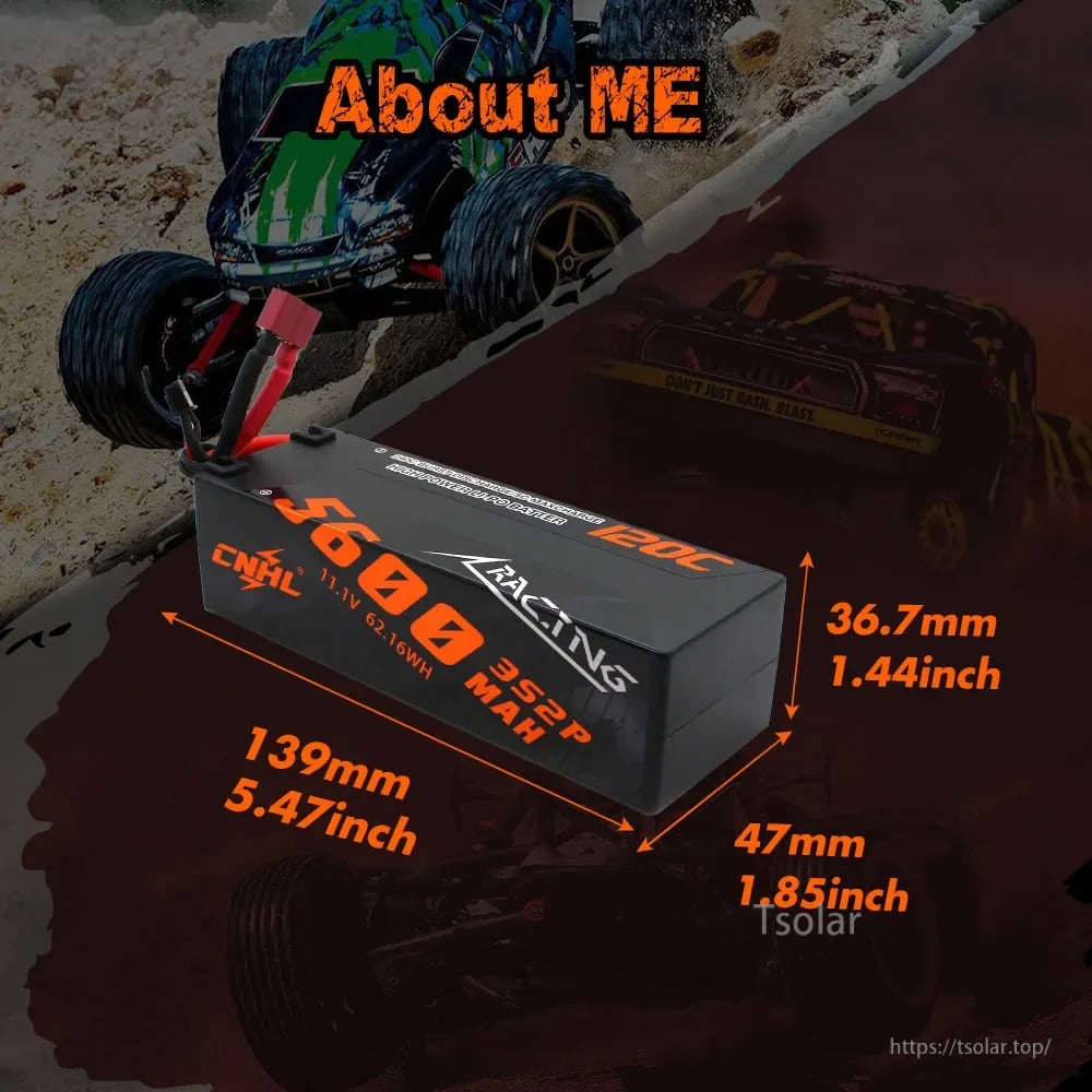 CNHL 3S/4S LiPo Battery, CNHL 5600mAh 3S LiPo battery, 11.1V, 120C high discharge rate, 62.16Wh, 139x47x36.7mm, designed for racing series performance.