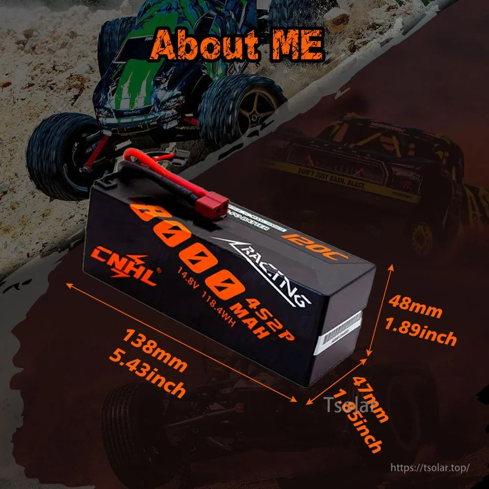 CNHL 3S/4S LiPo Battery, CNHL 8000mAh 14.8V 4S2P 120C LiPo battery, 138x47x48mm, designed for high-performance RC racing applications.