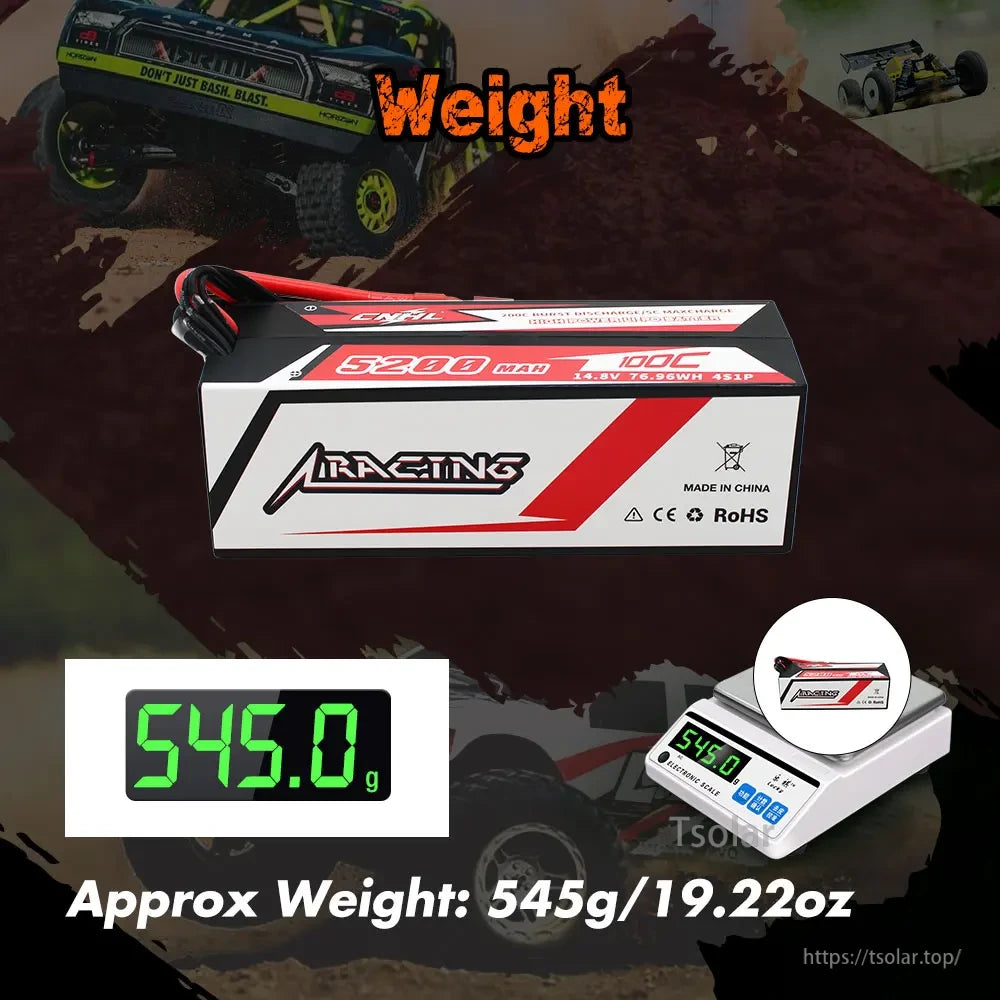 CNHL Lipo Battery, CNHL 5200mAh 14.8V 4S1P Lipo battery, 100C, 76.96Wh, CE RoHS certified, 545g, made in China.