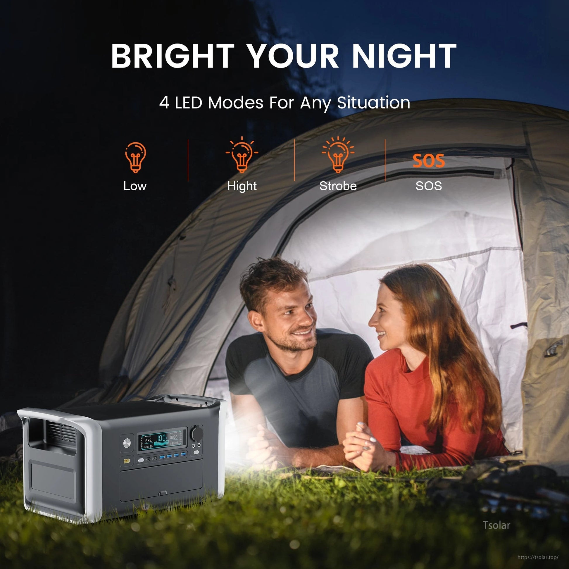 Bright your night with 4 LED modes for any situation.