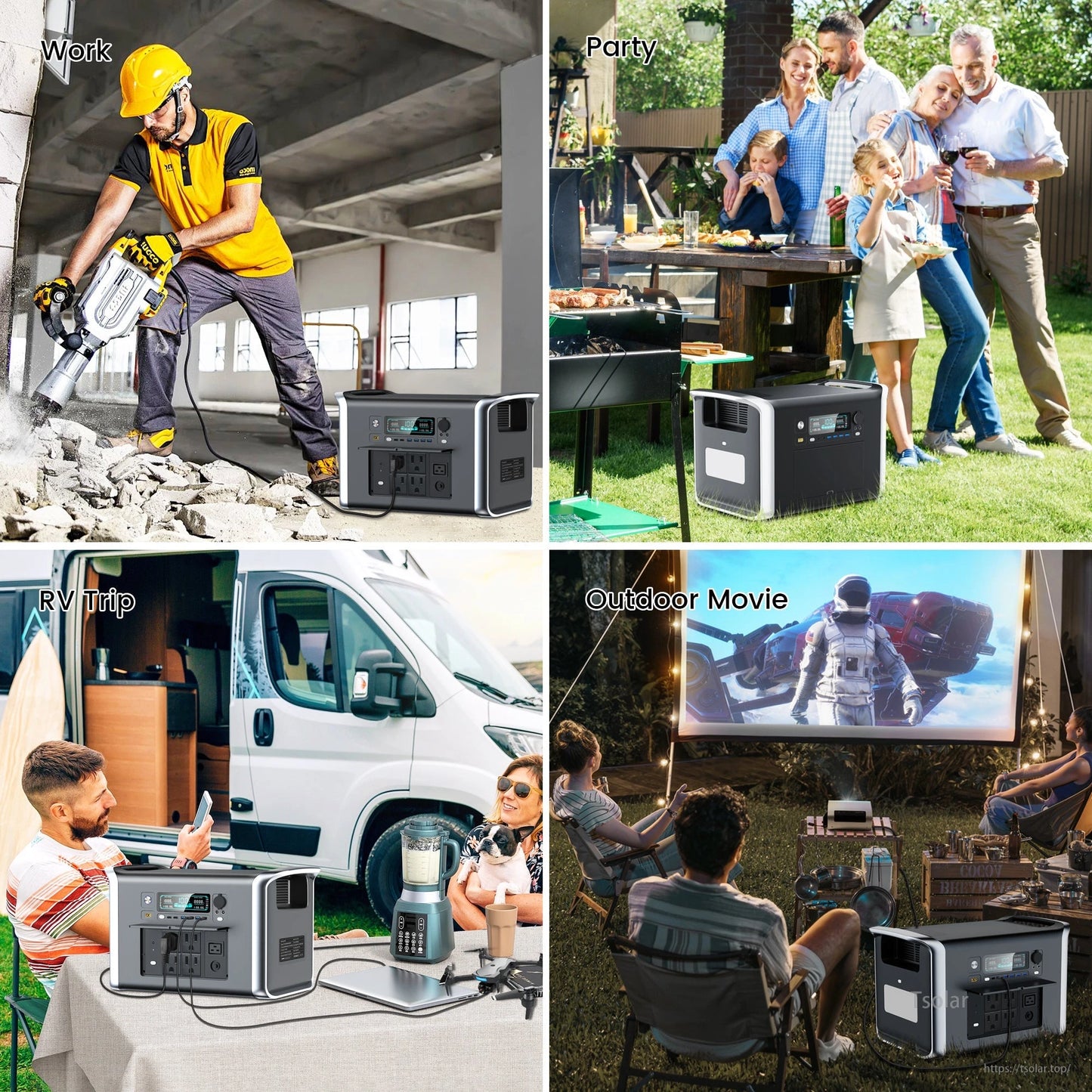 Portable power station ideal for work, parties, RV trips, and outdoor movies.