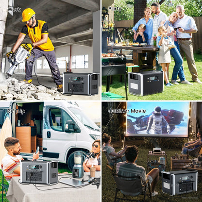 Portable power station ideal for work, parties, RV trips, and outdoor movies.