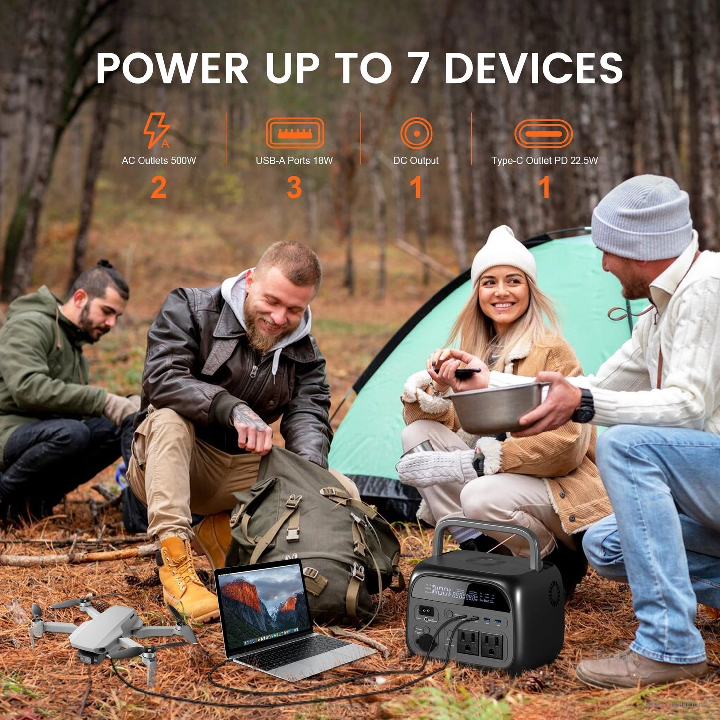 CTOLITY AP400 Portable Power Station, 345.6Wh LiFePO₄ Battery, 500W AC, 8 Outputs, Fast Recharge via AC/Car/Solar