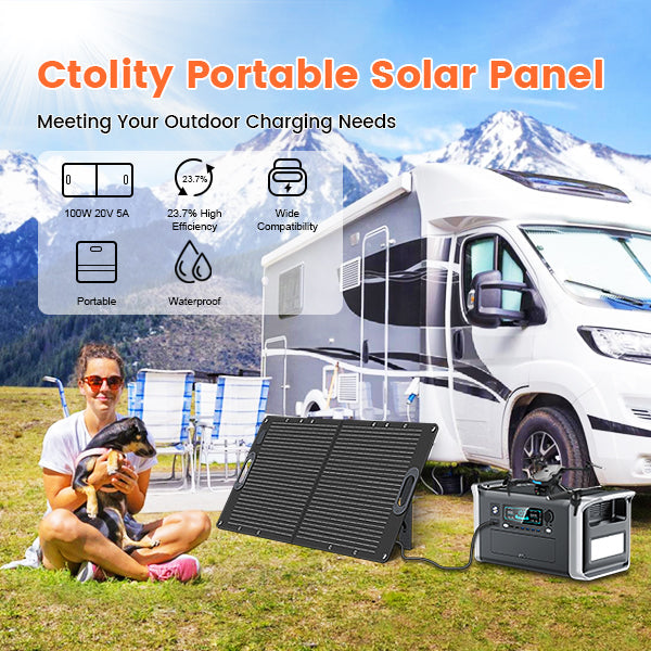 CTOLITY SPC100W 100W Foldable Solar Panel, 100W portable solar panel with 23.7% efficiency, waterproof, compatible, ideal for outdoor charging.