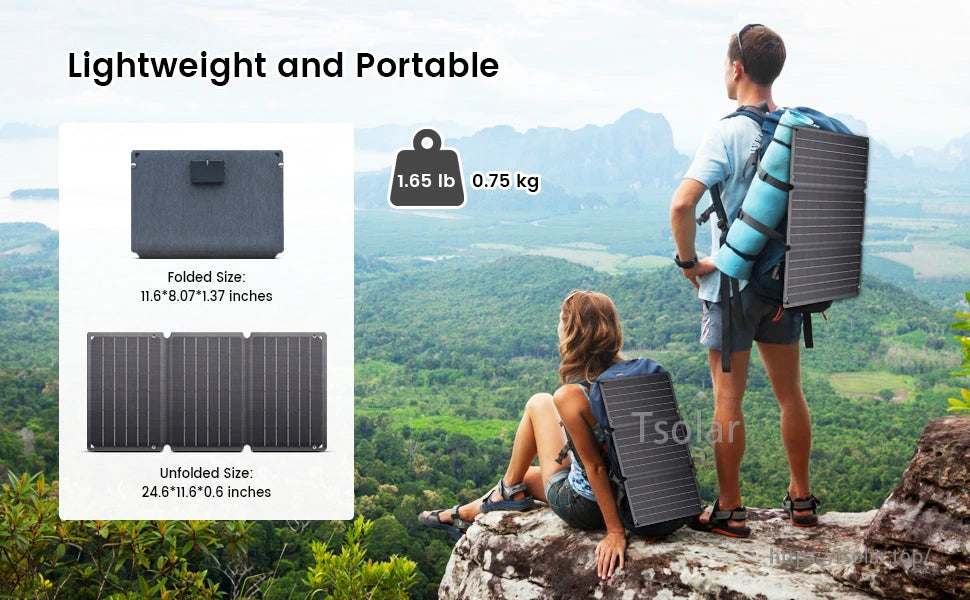 CTOLITY SPC21 21W Portable Solar Panel, Portable solar panel with lightweight design features compact folded and expanded dimensions.