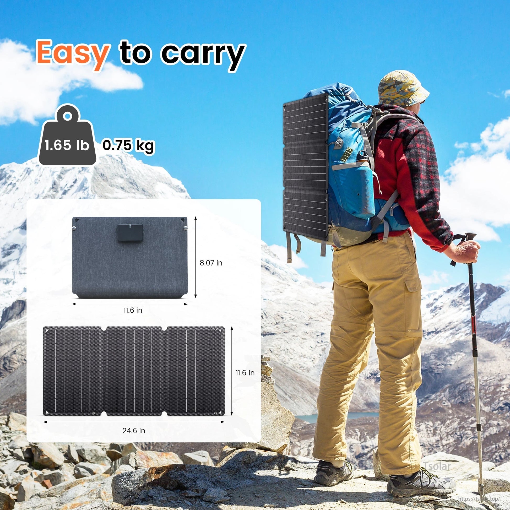CTOLITY SPC21 21W Portable Solar Panel, 23% Monocrystalline ETFE, 5V 3A USB-A & Type-C, Foldable 11.6 in, 1.65 lb for Camping