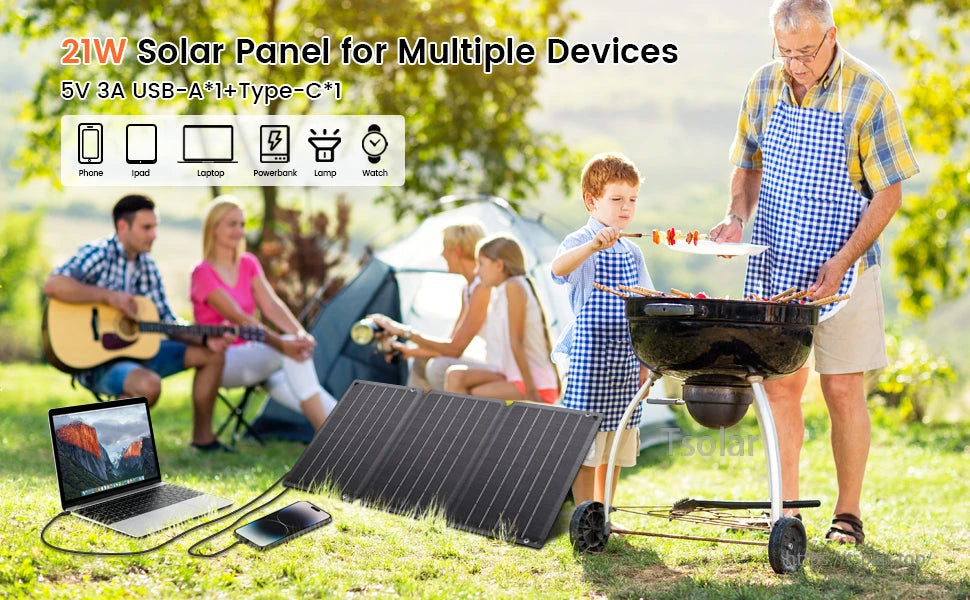 CTOLITY SPC21 21W Portable Solar Panel, 21W Solar Panel for 5V 3A USB-A and Type-C Devices