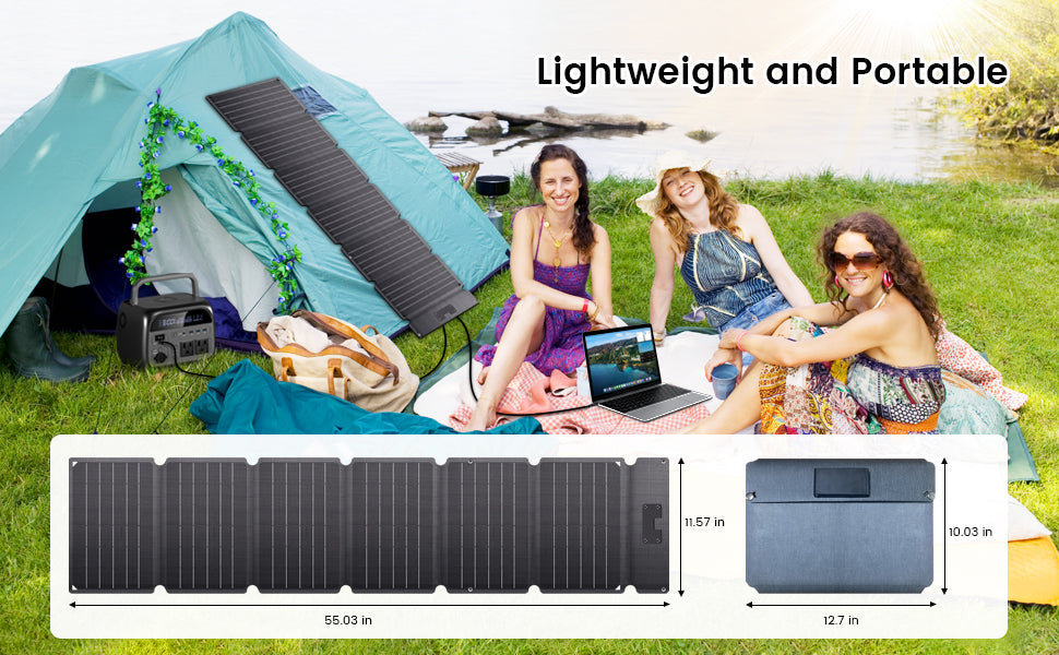 CTOLITY SPC54 54W Foldable Solar Panel, Lightweight 54W foldable solar panel; 55x11.57 inches unfolded, folds to 12.7x10 inches.