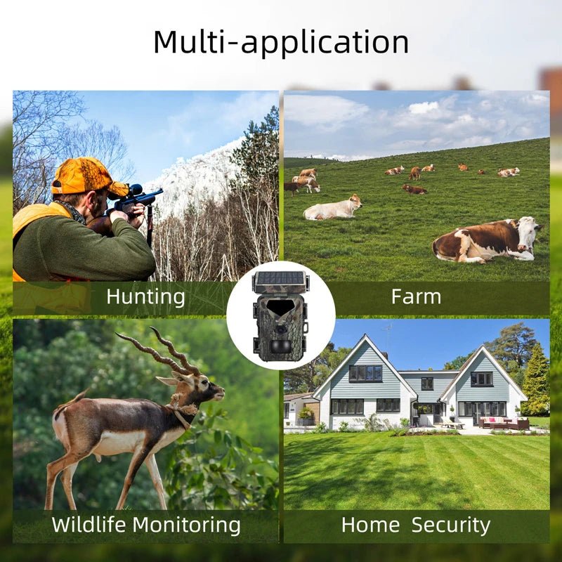 Camera for outdoor use in various environments, ideal for hunting, wildlife monitoring, and home security.