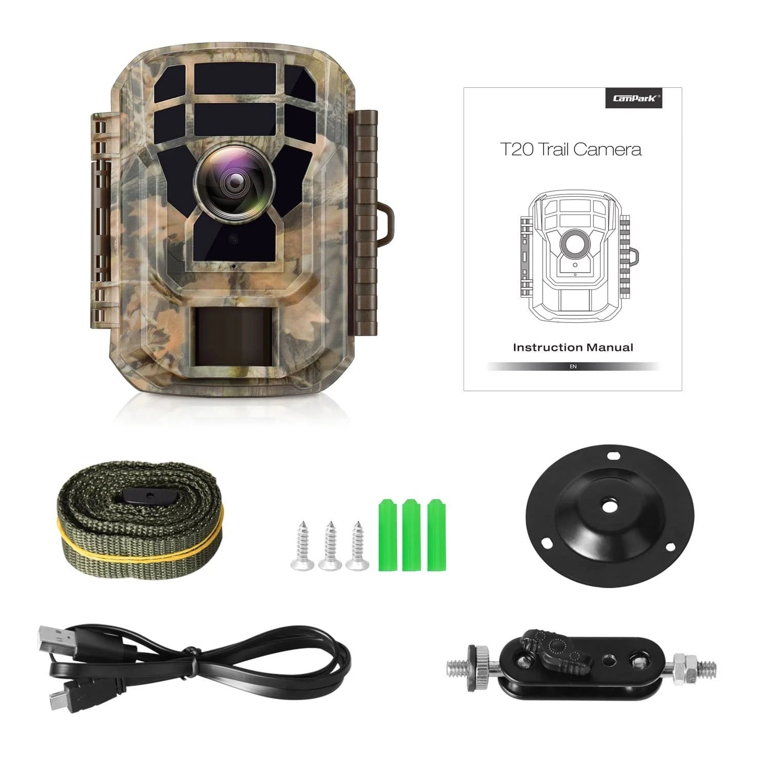 Campark T20 1080P Trail Camera, 1080P HD camera captures trail game with clear images and motion detection for wildlife observation.