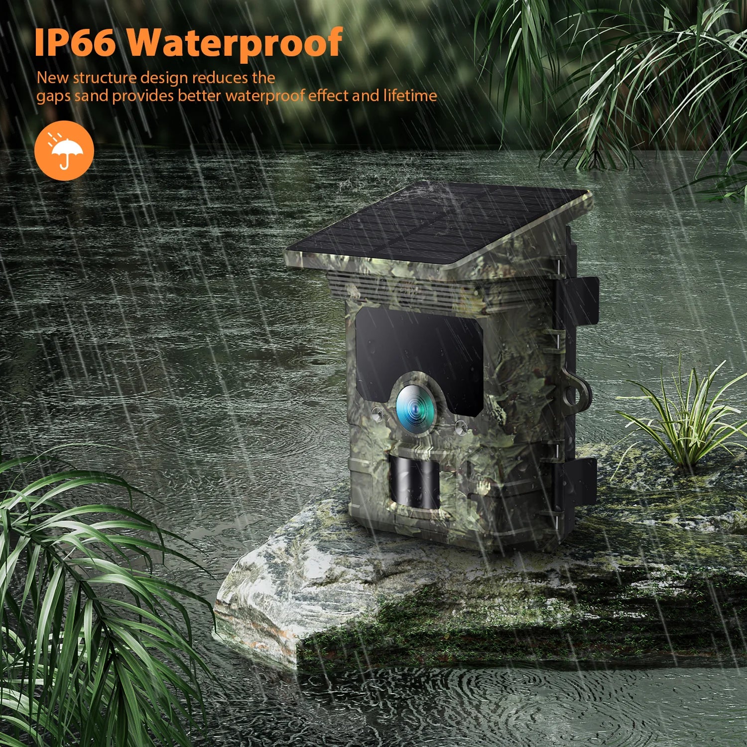 Campark TC02 4K Solar Camera, This solar trail camera has a waterproof design with improved water resistance and a longer lifespan.