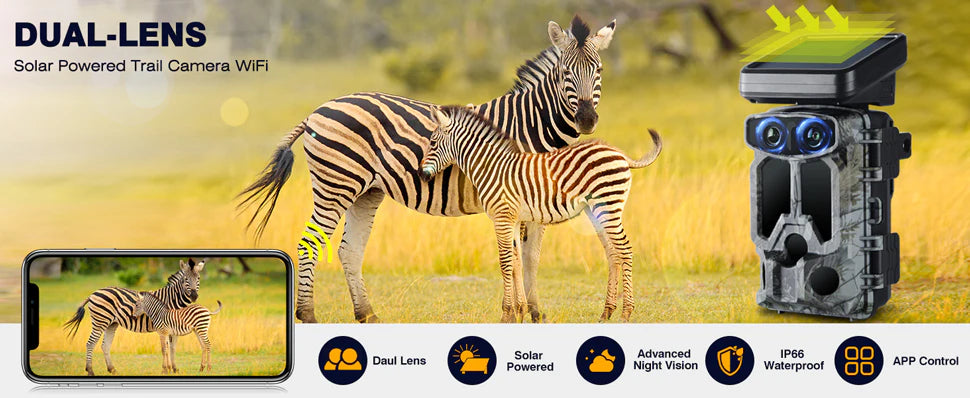 Campark TC07 Solar Trail Camera, Capture life moments with solar-powered trail camera featuring dual lenses, night vision, and waterproof design.