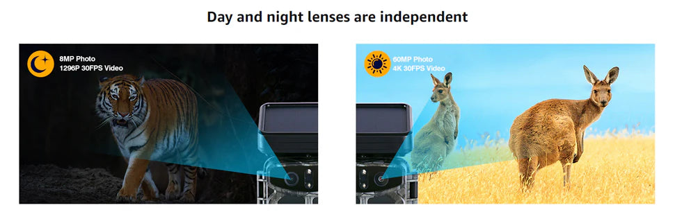 The Campark TC07 Solar Trail Camera has 1296P 30fps video and night vision with separate day/night lenses.