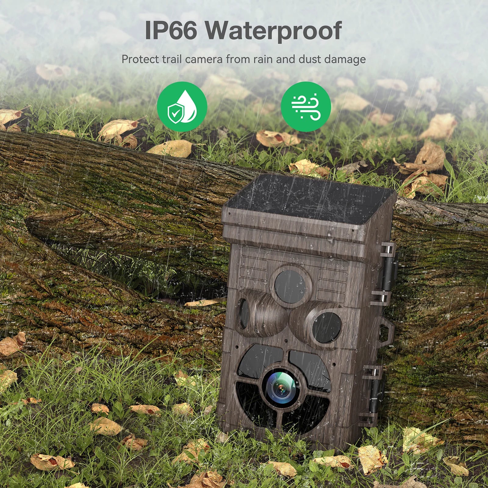 IP66 Waterproof Protector keeps trail camera safe from rain and dust damage.