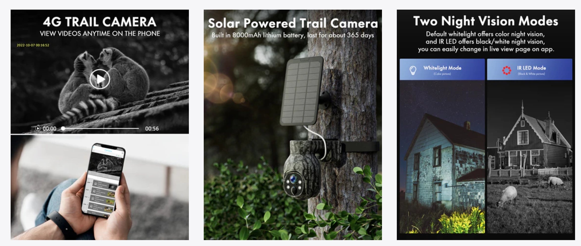 Campark TC17 Solar Trail Camera, Solar powered trail camera with two night vision modes and battery life up to 365 days.