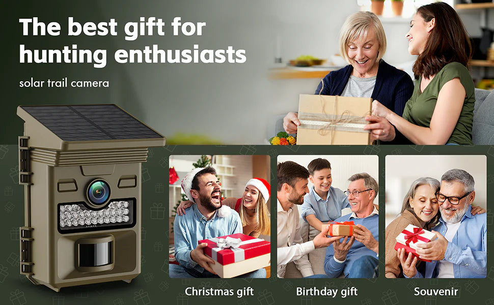 The Best Gift for Hunting Enthusiasts 4K Solar Trail Camera, great present for Christmas or birthday.