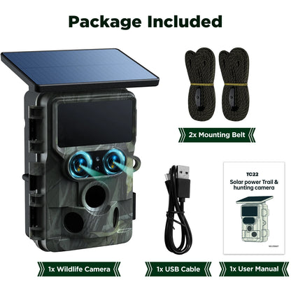 Package includes various camera accessories and manuals for trail and hunting use.