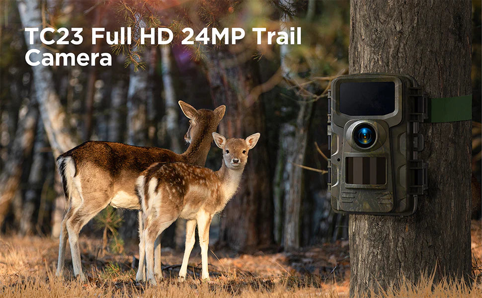 Campark TC23 Trail Camera, High-quality Full HD camera captures 24 megapixel photos for clear wildlife viewing and monitoring.