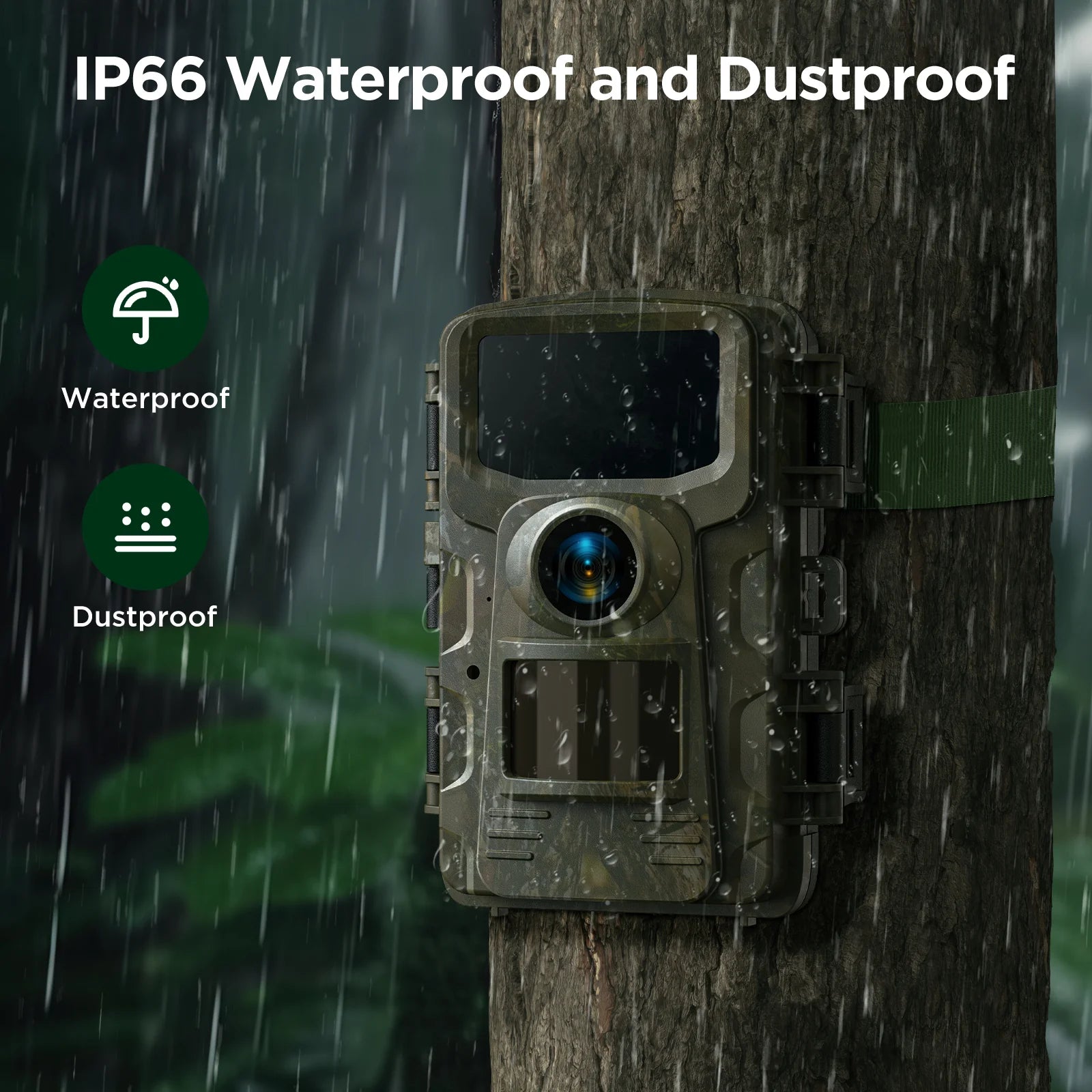 Campark TC23 Trail Camera, The Campark TC23 camera has an IP66 waterproof and dustproof design for outdoor use.