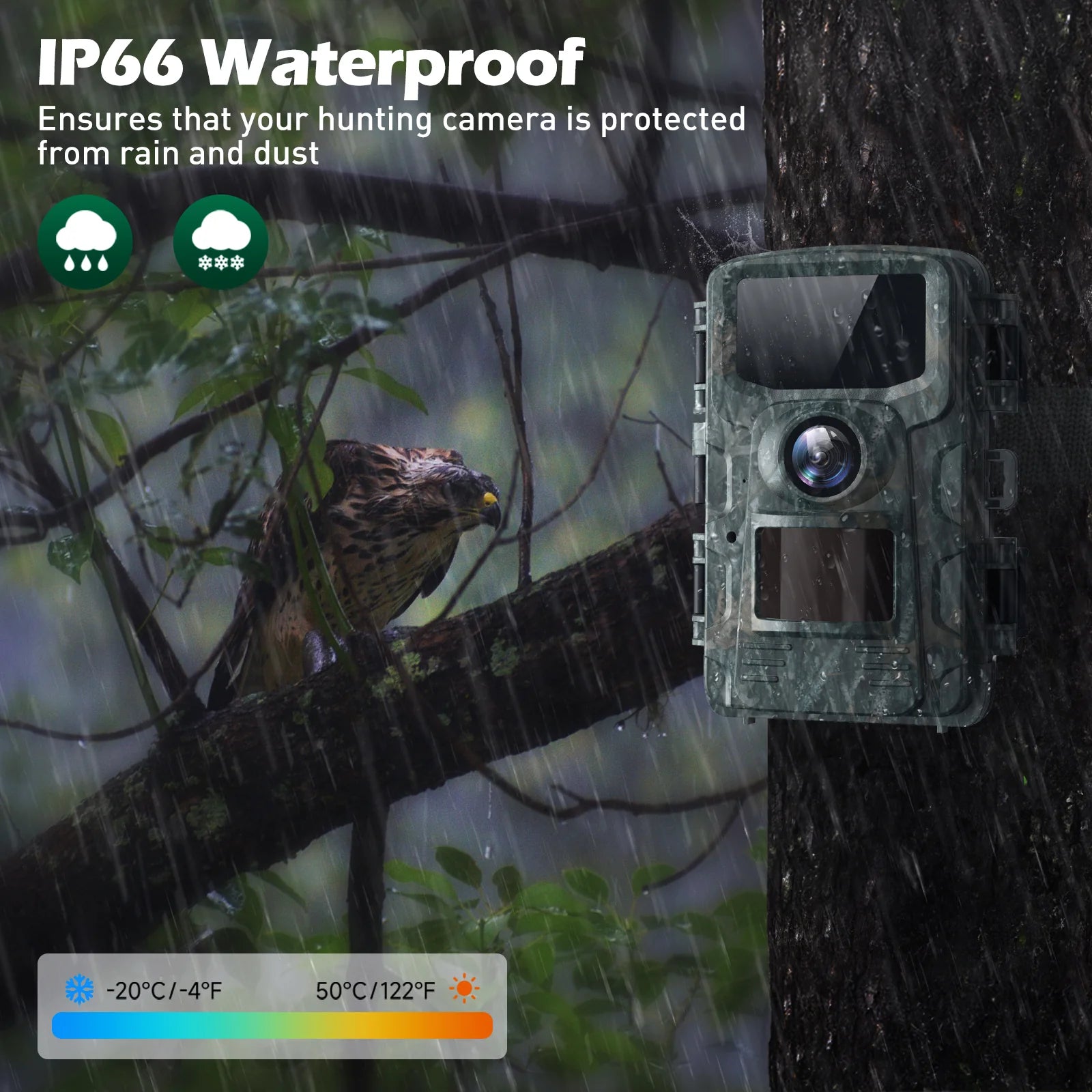 Campark TC24 4K Trail Camera, The Campark TC24 trail camera has a waterproof design, protecting it from rain and dust.