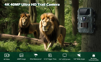 The Campark TC24 trail camera features ultra HD resolution, high-quality images/videos, and a wide-angle view with no-glow infrared LEDs.