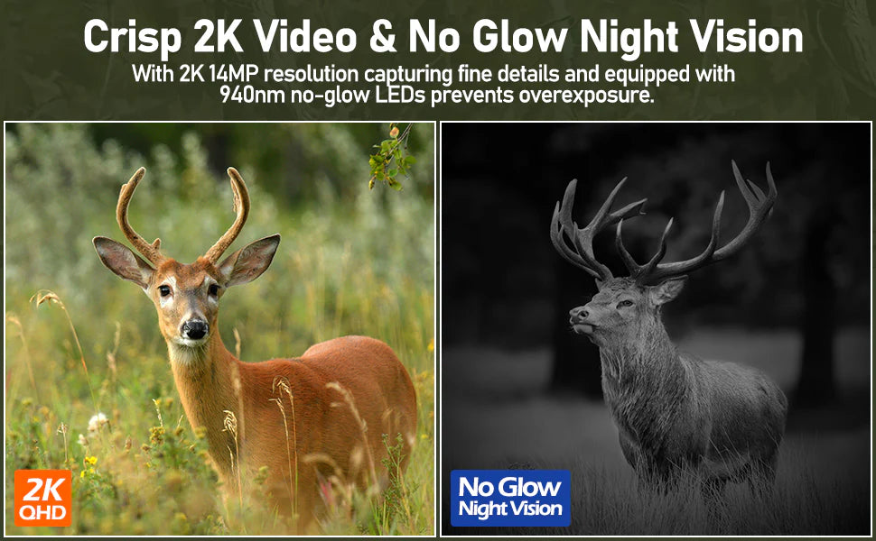 The device offers 2K I4MP resolution for fine details, with 940nm no-glow technology for a clear night vision experience.