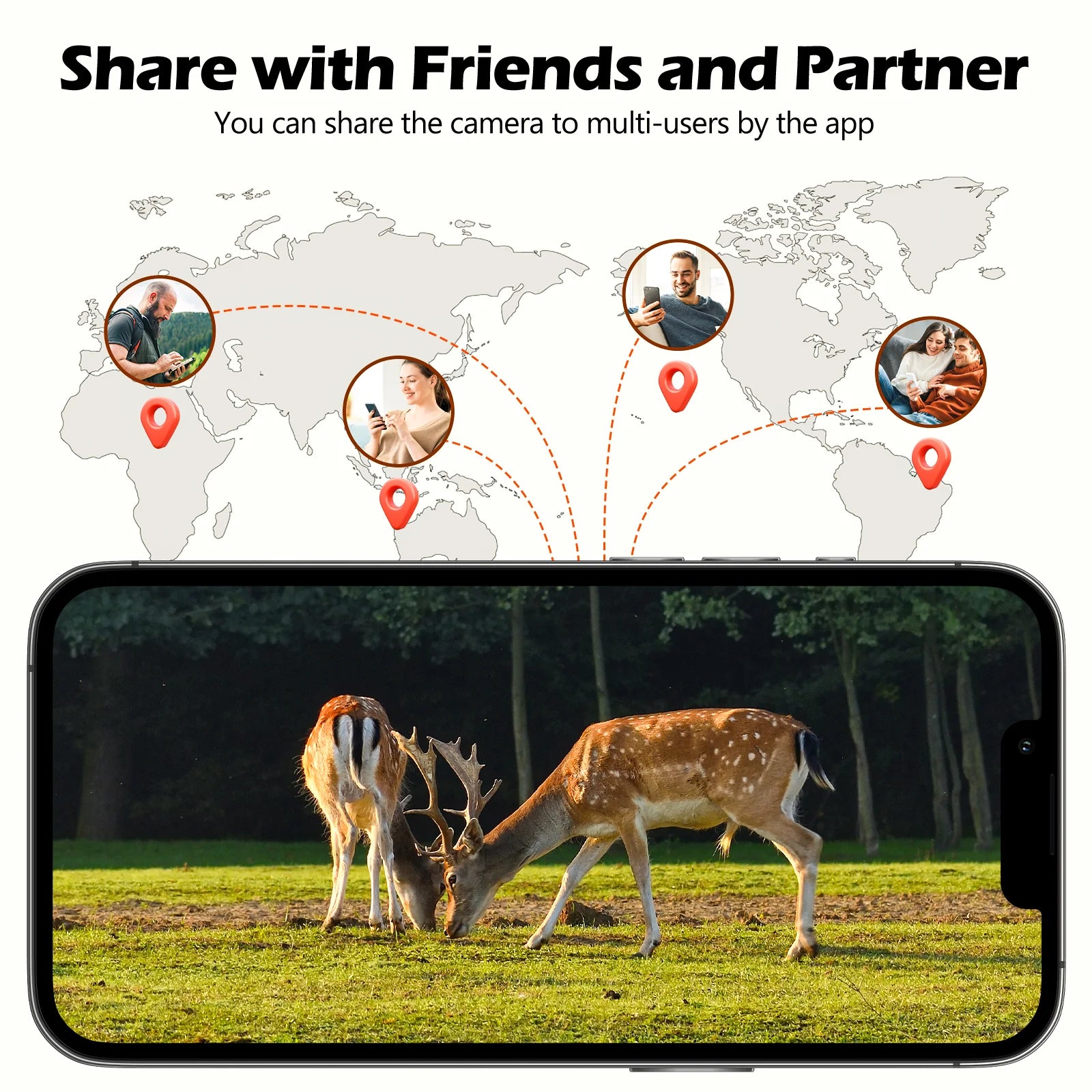 Campark TC27 Solar Trail Camera, Share Campark TC27 Solar Cam with friends and partners through the app, allowing multiple users to access the camera.