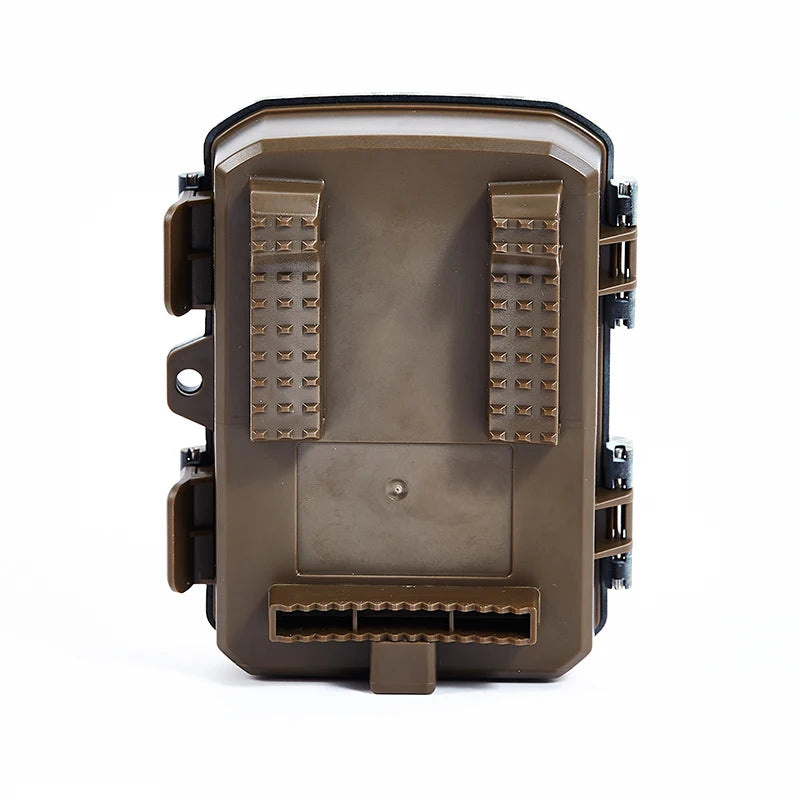 Compact trail camera for wildlife observation, game hunting, and home security.