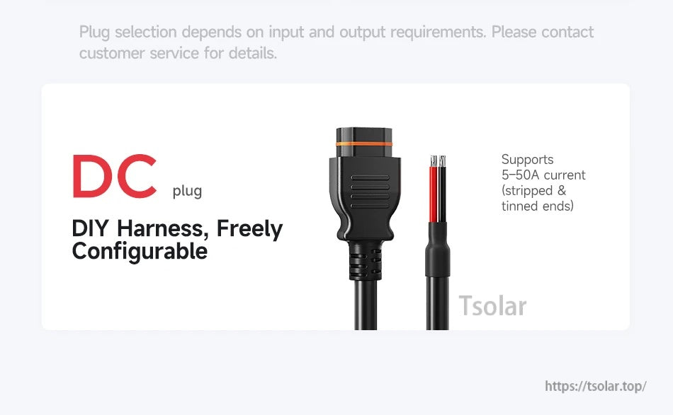 DC plug DIY harness cable for DALY lithium battery charger, configurable leads with stripped and tinned ends