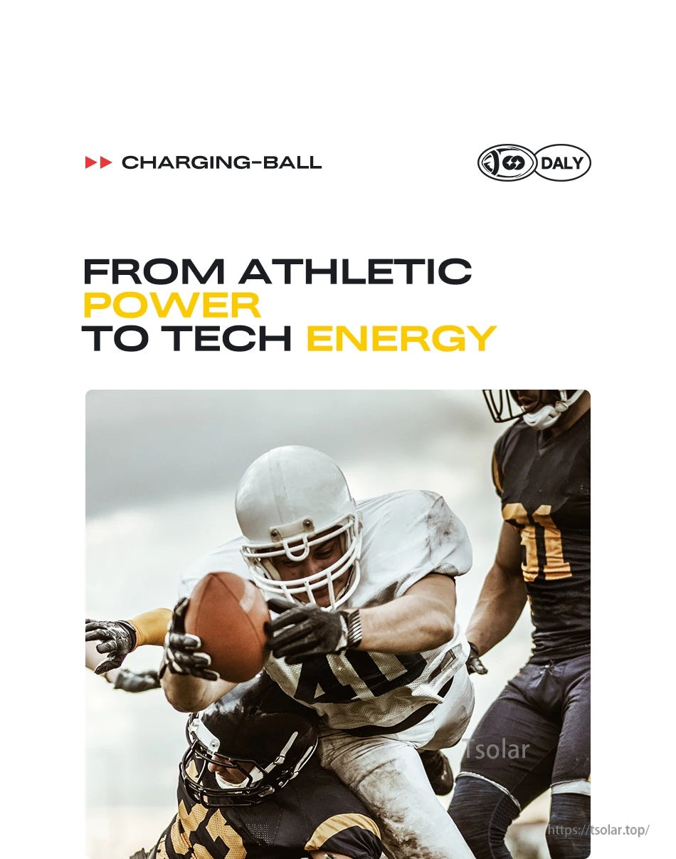 DALY Charging Ball branding banner with athletic power theme text and DALY logo