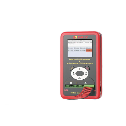DALY SMART BMS cable sequence detector and active balancer, front view with LCD and wiring port