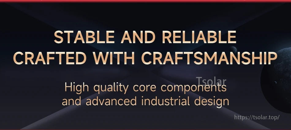 Banner about stable and reliable craftsmanship with high-quality core components and industrial design