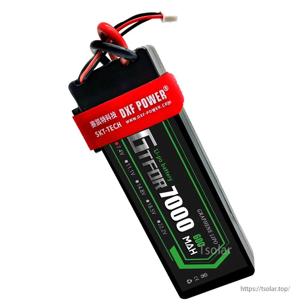 DXF Lipo Battery, DXF POWER GTFOR 7000mAh 60C graphene LiPo battery, 7.4V-22.2V, compatible with SKT-TECH, offering high capacity and performance for RC applications.