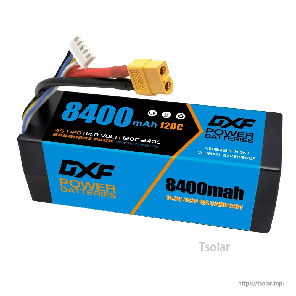 DXF Lipo Battery, DXF Power 8400mAh 14.8V 4S LiPo battery, 120C-240C hardcase, SKT assembly, XT60 connector, 124.32Wh—high-performance power for ultimate experience.