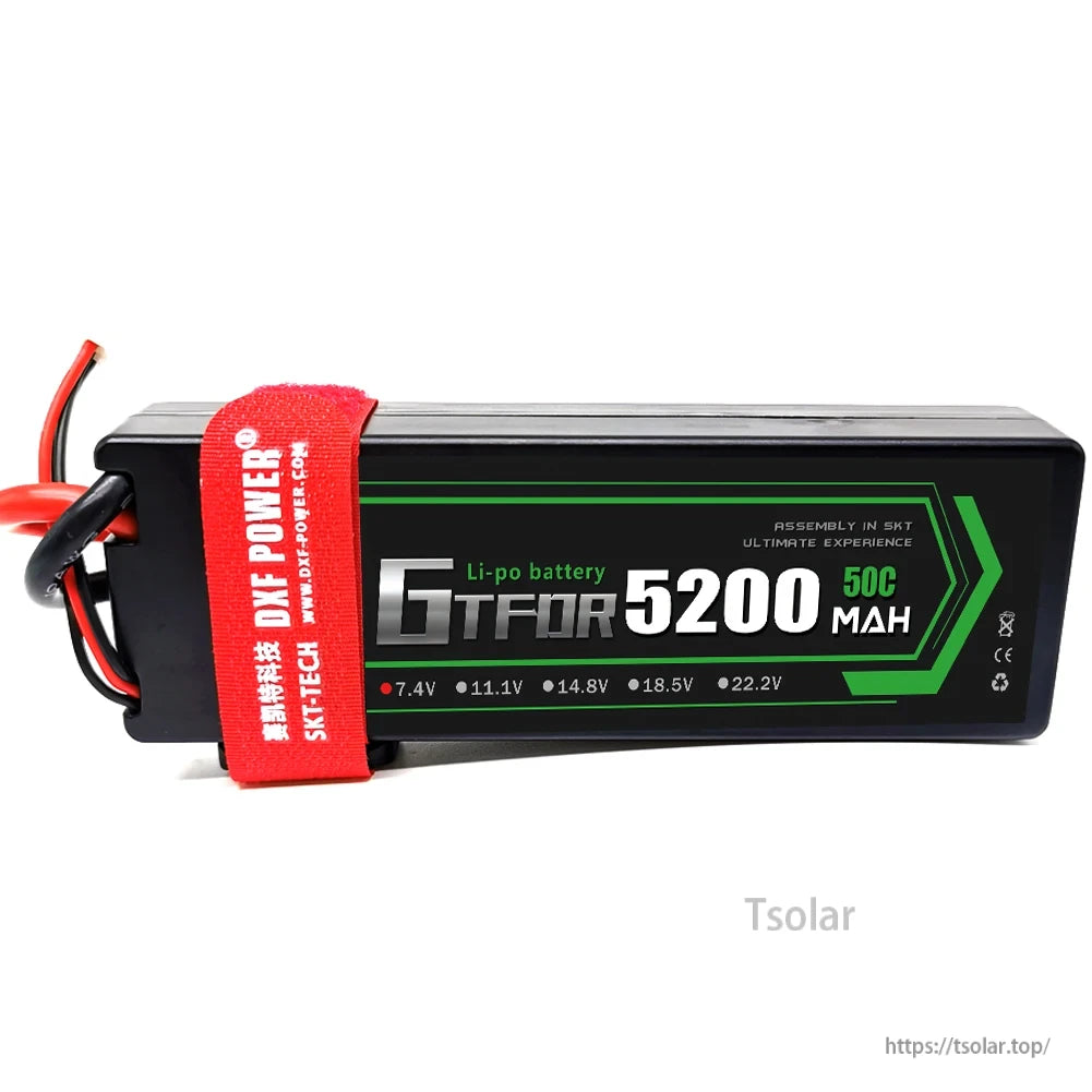 DXF Lipo Battery, DXF POWER Li-po battery: 5200mAh, 50C, 7.4V-22.2V, SKT-TECH assembled, high-performance power source for RC models and electronics.