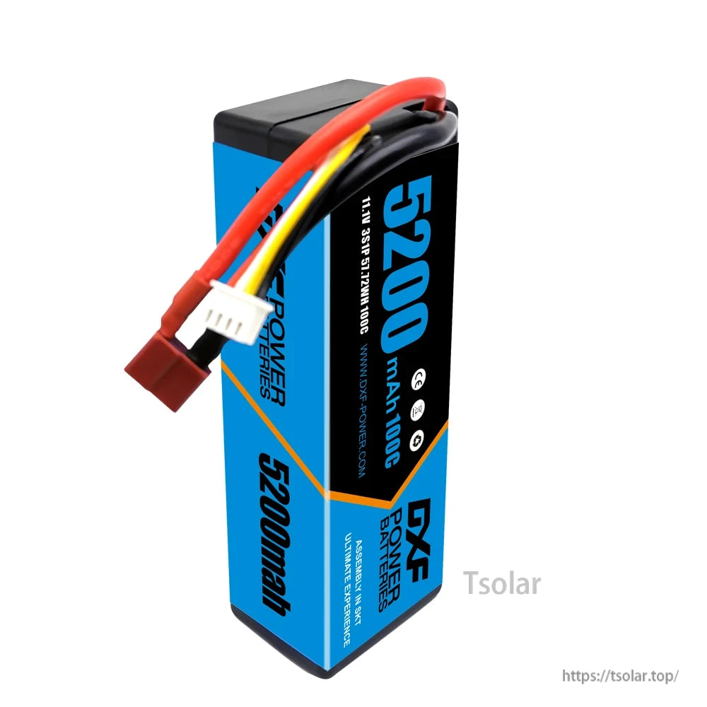 DXF Lipo Battery, Lipo battery for RC car or airplane, 2S-4S capacity and voltage options, with hard or soft case.