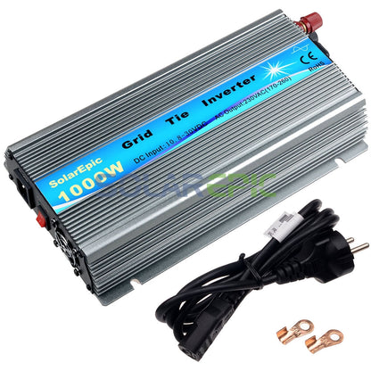 1000W Solar Grid Tie Inverter, SolarEPIC 1000W grid tie inverter in finned aluminum case with power cord and two ring terminals