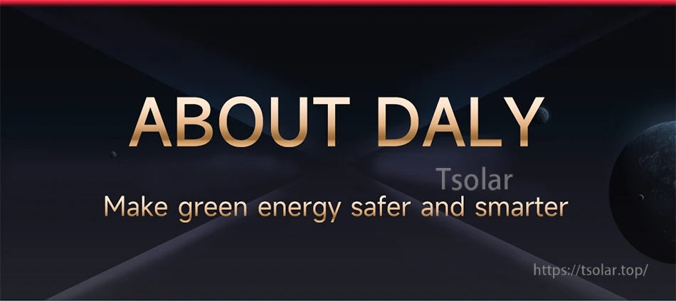 Daly brand banner reading “ABOUT DALY” with the tagline “Make green energy safer and smarter”.