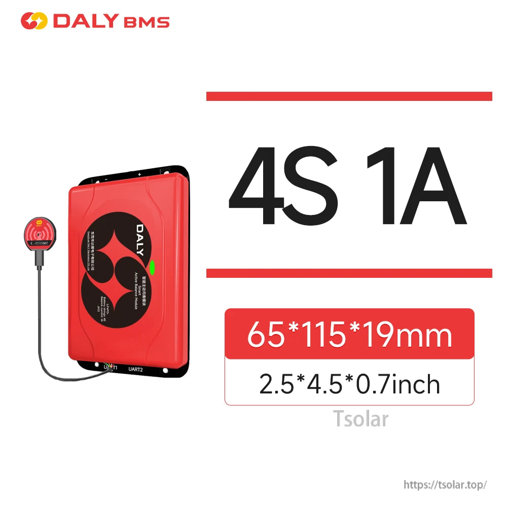 4S 1A active balancer dimensions 65×115×19 mm shown with wired dongle on white background