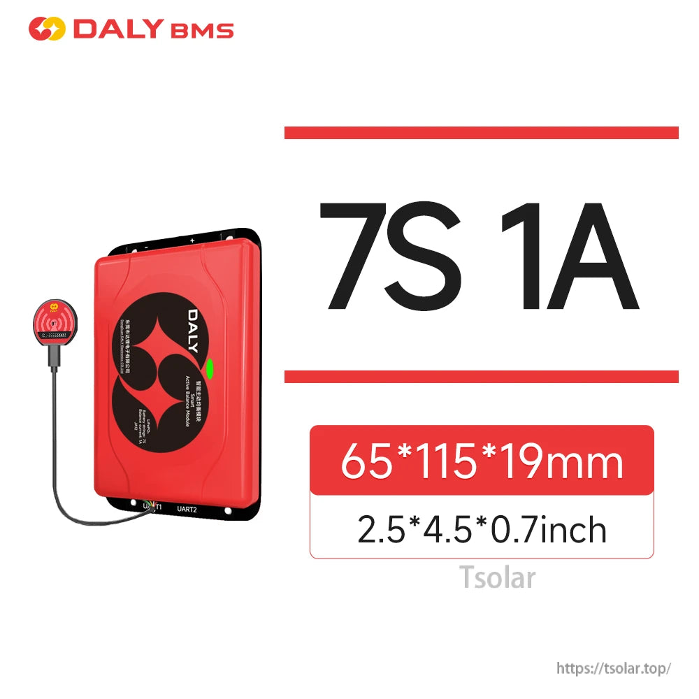 7S 1A active balancer dimensions 65×115×19 mm shown with module and wired dongle